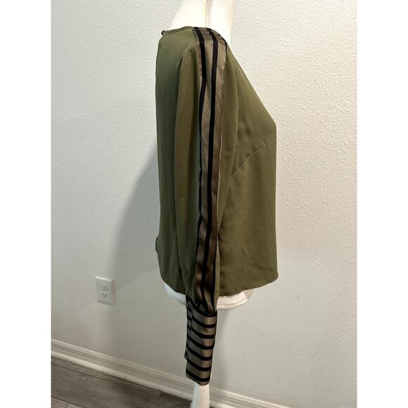 Vince Camuto Women's Contrast-Trim Long-Sleeve Top Size Small Olive Color New - Picture 3 of 10